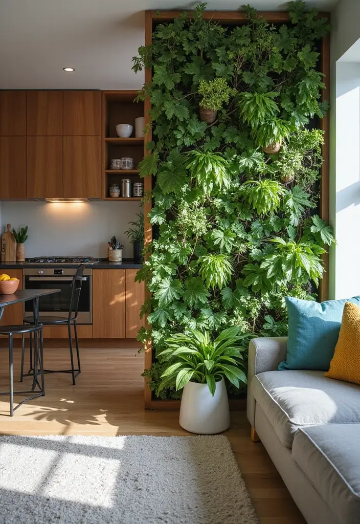 28 Kitchen and Living Room Partition Ideas That Define Space Beautifully - 10. Vertical Garden Dividers