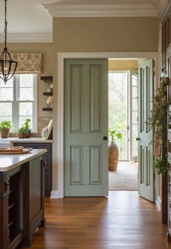 28 Kitchen and Living Room Partition Ideas That Define Space Beautifully - 16. Vintage Door Dividers