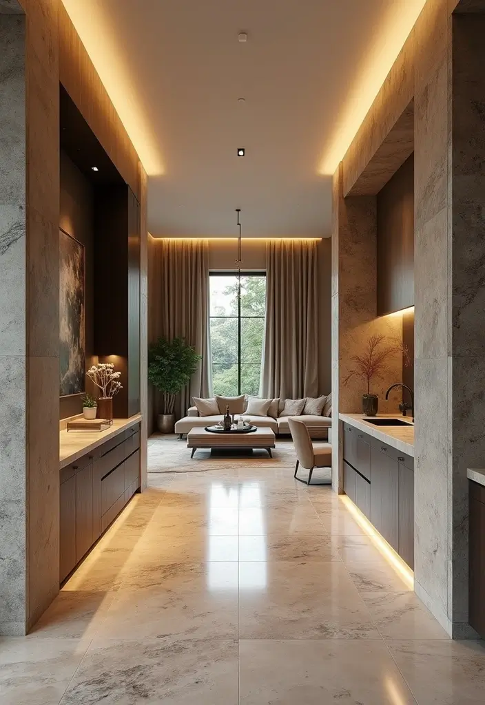 28 Kitchen and Living Room Partition Ideas That Define Space Beautifully - 20. Elegant Stone Partitions