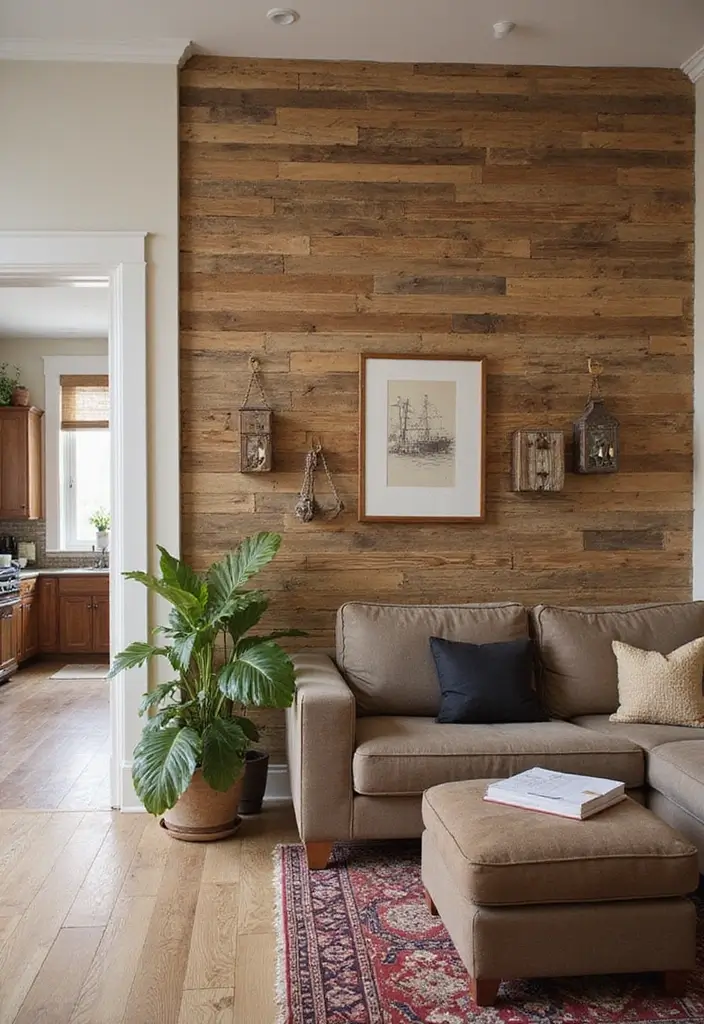 28 Kitchen and Living Room Partition Ideas That Define Space Beautifully - 21. Rustic Pallet Walls