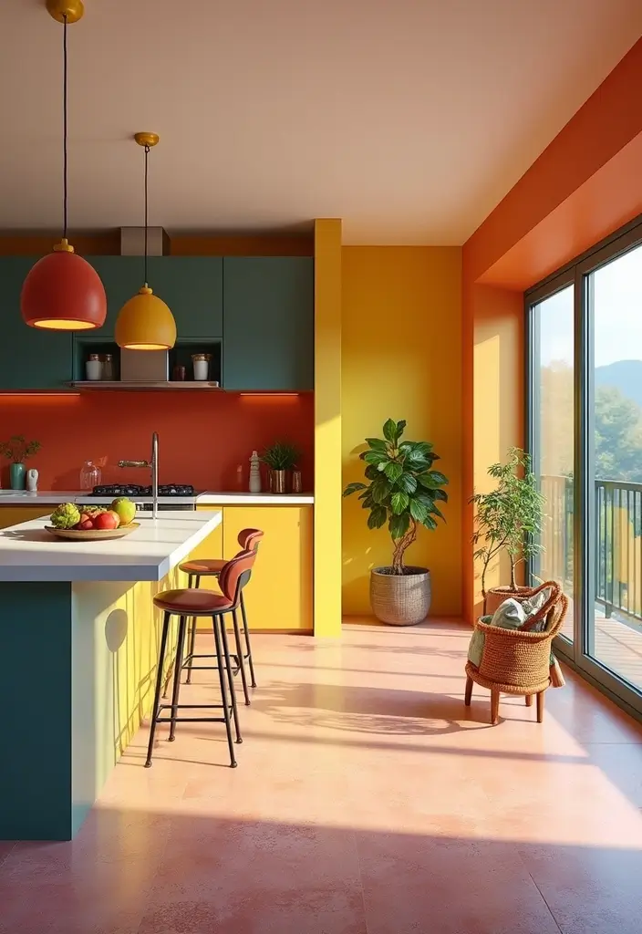 28 Kitchen and Living Room Partition Ideas That Define Space Beautifully - 22. Color Block Partitions