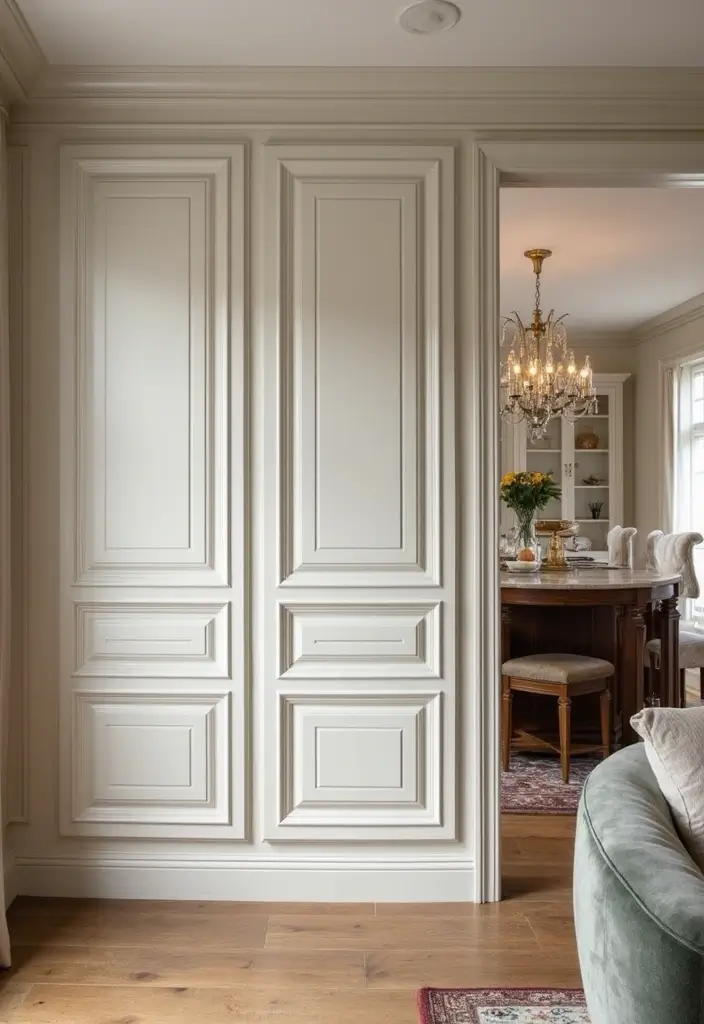 28 Kitchen and Living Room Partition Ideas That Define Space Beautifully - 23. Elegant Paneling