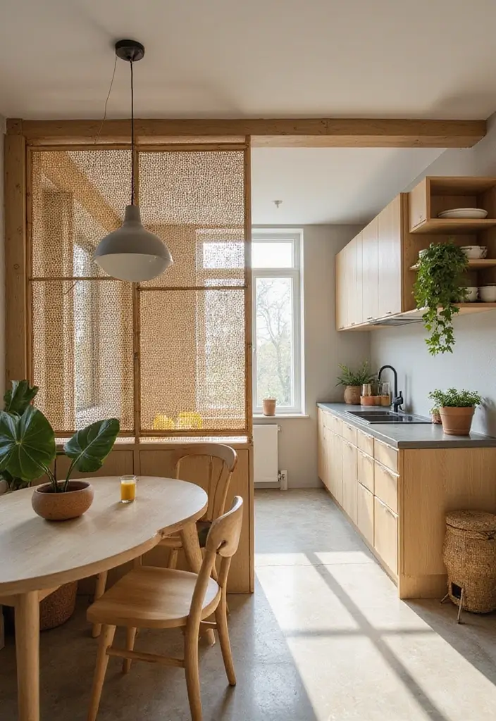 28 Kitchen and Living Room Partition Ideas That Define Space Beautifully - 28. Decorative Bamboo Dividers