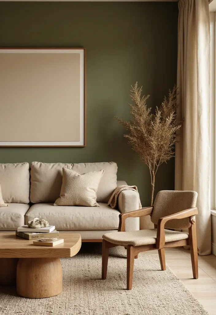 28 Living Room Color Scheme Ideas: Cozy and Inviting Styles - 10. Earthy Beige and Olive Green