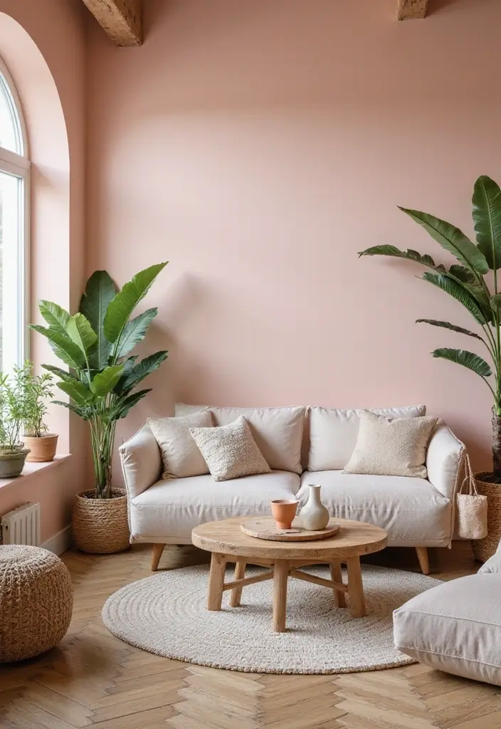 28 Living Room Color Scheme Ideas: Cozy and Inviting Styles - 17. Blush Pink and Natural Tones