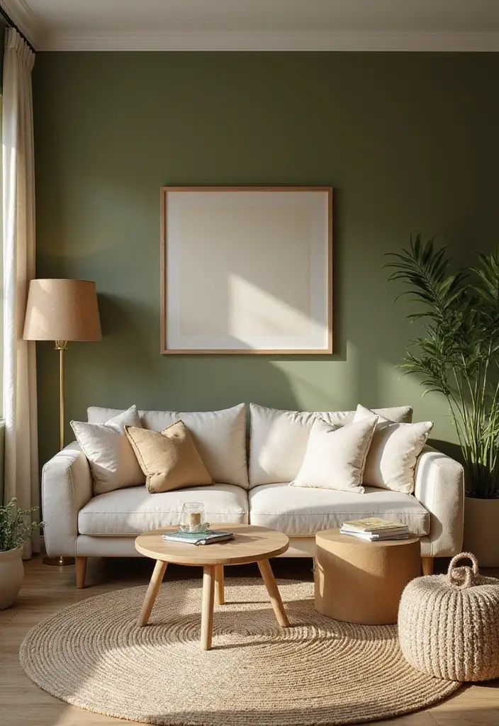28 Living Room Color Scheme Ideas: Cozy and Inviting Styles - 23. Olive Green and Cream