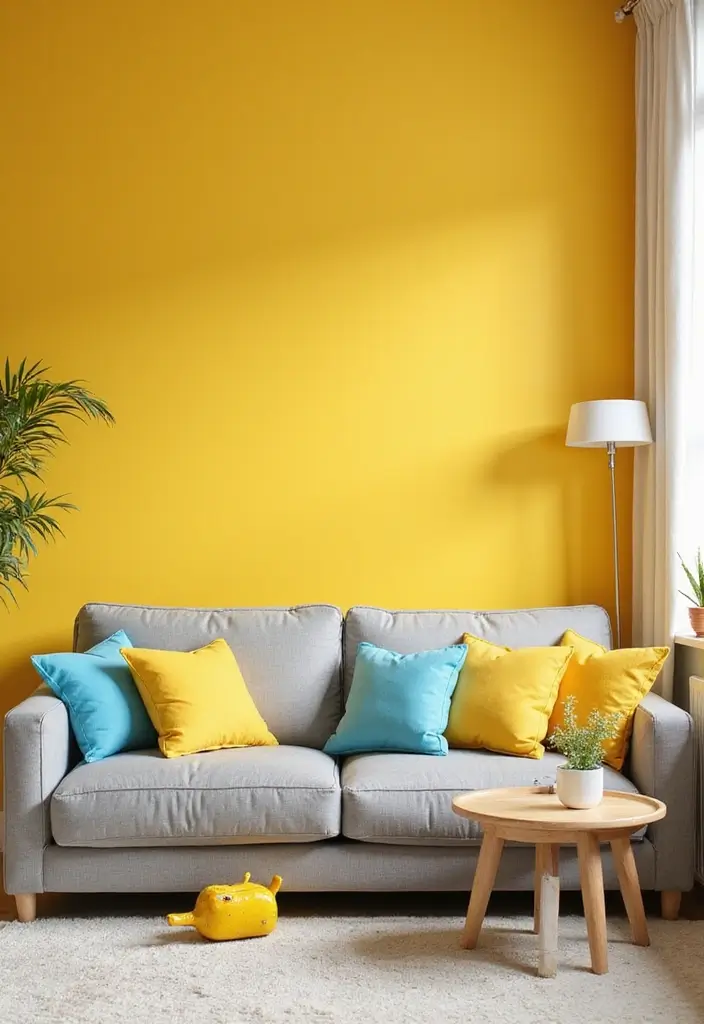 28 Living Room Color Scheme Ideas: Cozy and Inviting Styles - 7. Sunny Yellows and Soft Grays
