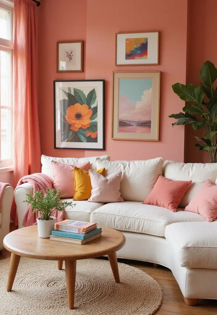 28 Living Room Color Scheme Ideas: Cozy and Inviting Styles - 9. Warm Coral and Cream