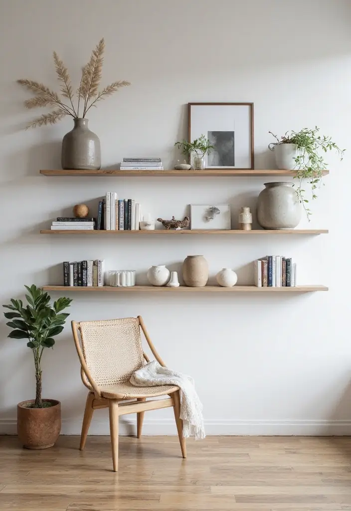28 Living Room Inspo Modern Ideas That Are Minimal and Trendy - 17. Open Shelving
