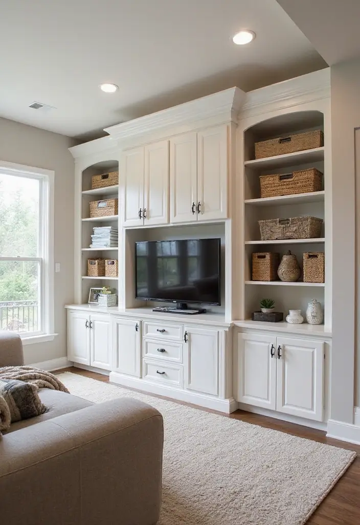 28 Living Room Large Space Ideas That Feel Open and Inviting - 10. Limit Clutter with Smart Storage Solutions