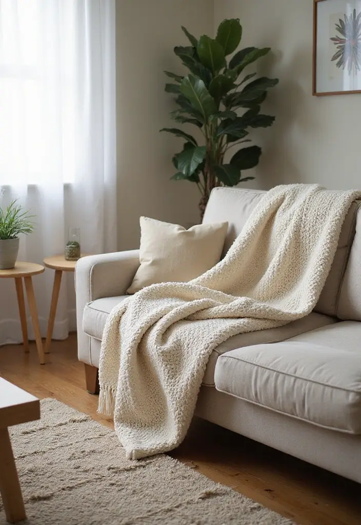 28 Living Room Large Space Ideas That Feel Open and Inviting - 18. Incorporate Cozy Throw Blankets