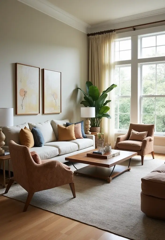 28 Living Room Large Space Ideas That Feel Open and Inviting - 19. Use Accent Chairs to Add Interest