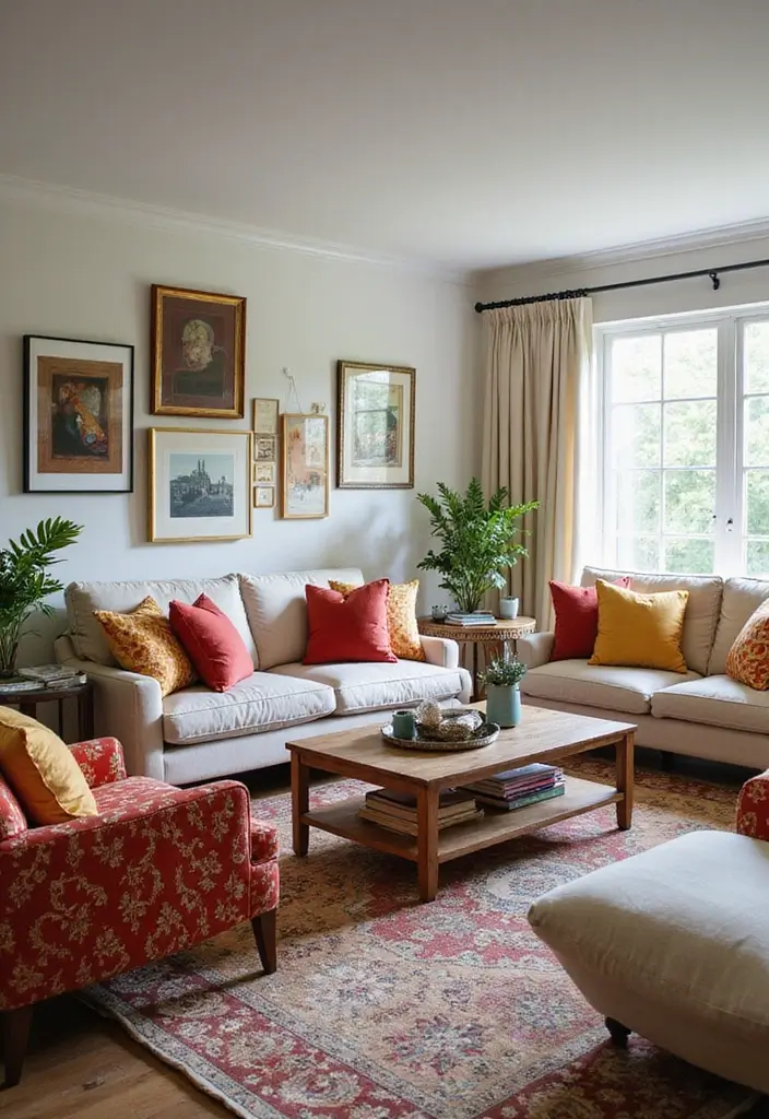28 Living Room Large Space Ideas That Feel Open and Inviting - 20. Use Colorful Throw Pillows