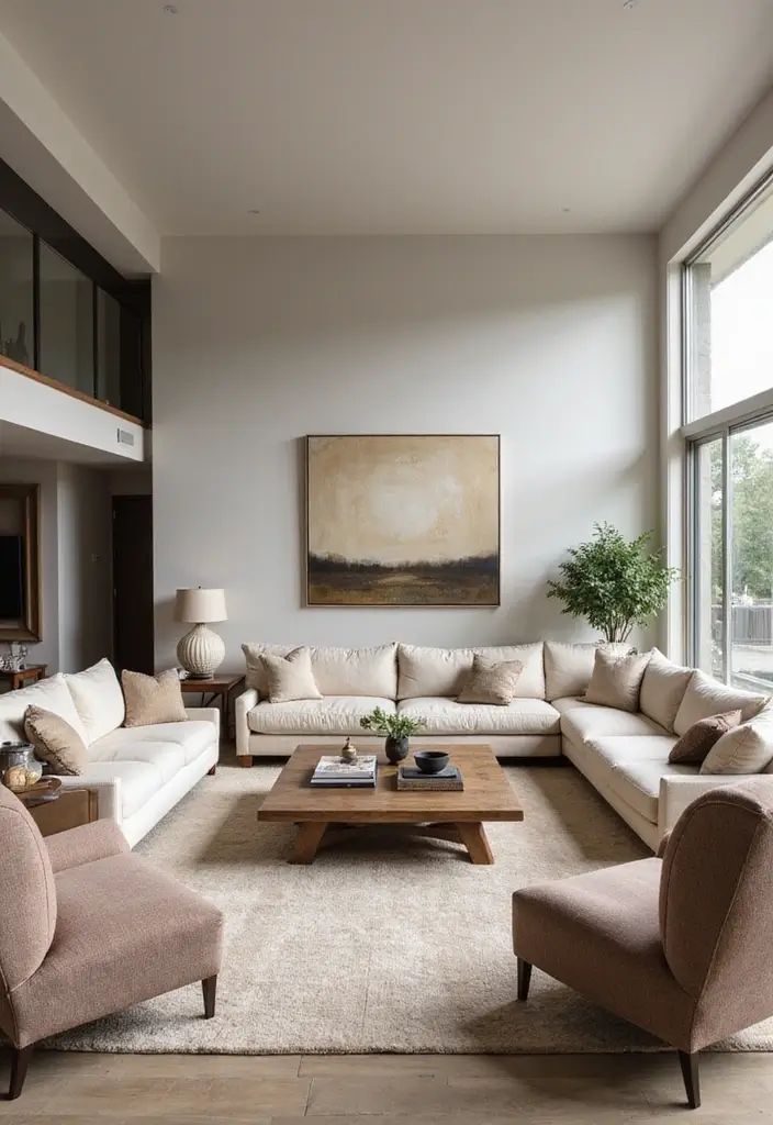 28 Living Room Large Space Ideas That Feel Open and Inviting - 24. Balance Scale with Furniture Size