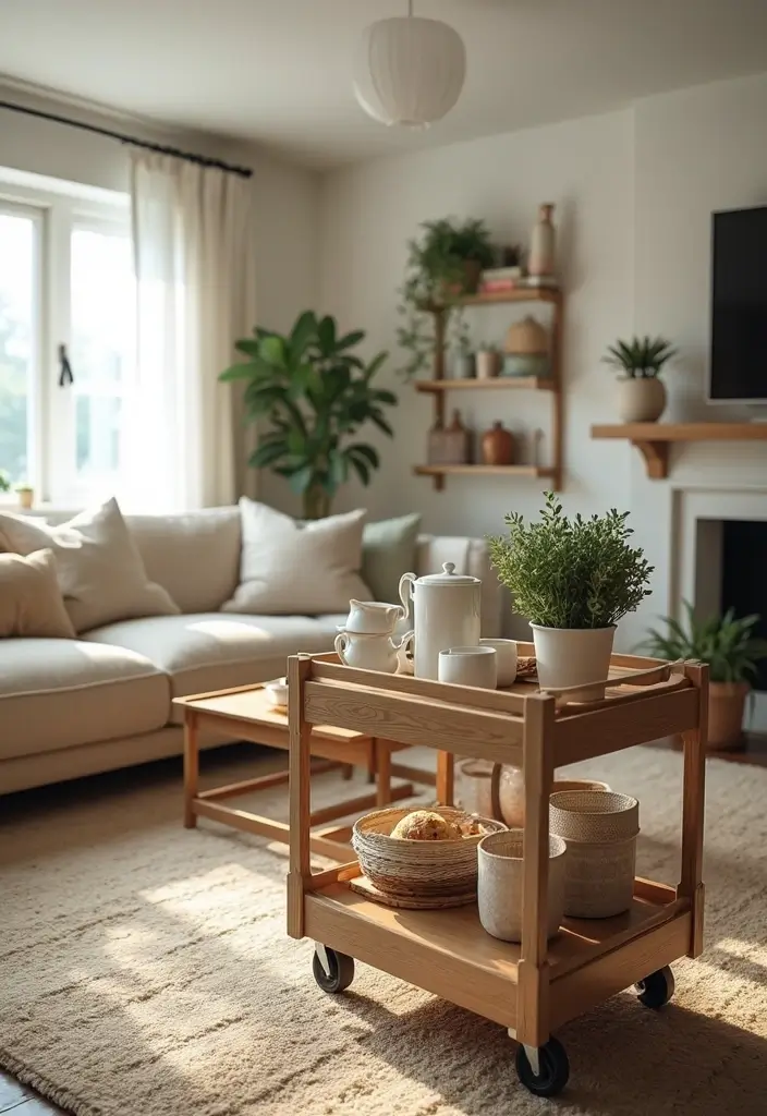 28 Living Room Large Space Ideas That Feel Open and Inviting - 26. Curate a Cozy Tea or Coffee Station