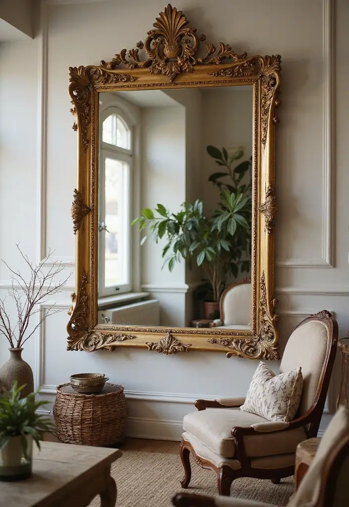 28 Living Room Mirror Ideas That Add Depth and Light - 1. Antique Gold Framed Mirrors