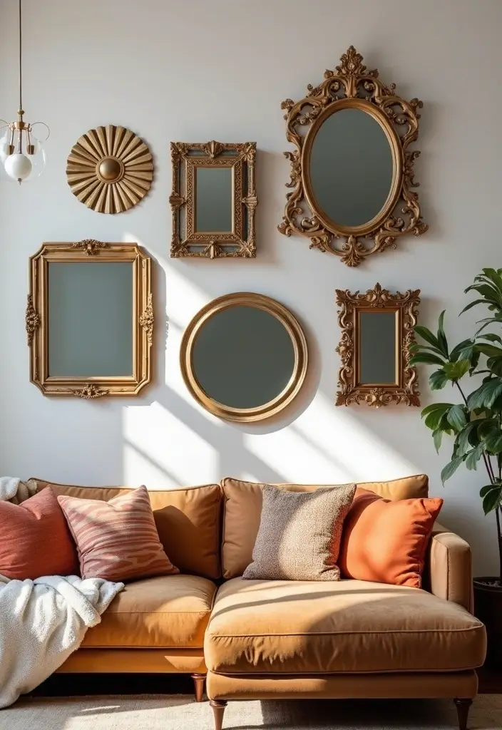 28 Living Room Mirror Ideas That Add Depth and Light - 11. Decorative Mirror Frames