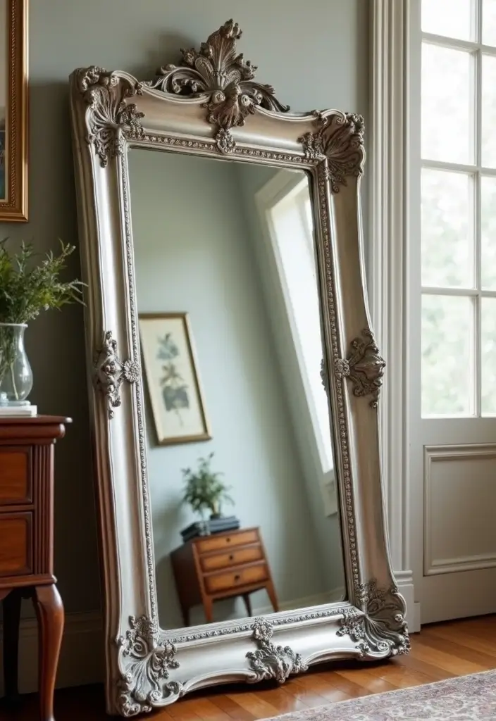 28 Living Room Mirror Ideas That Add Depth and Light - 17. Vintage Silver Mirrors