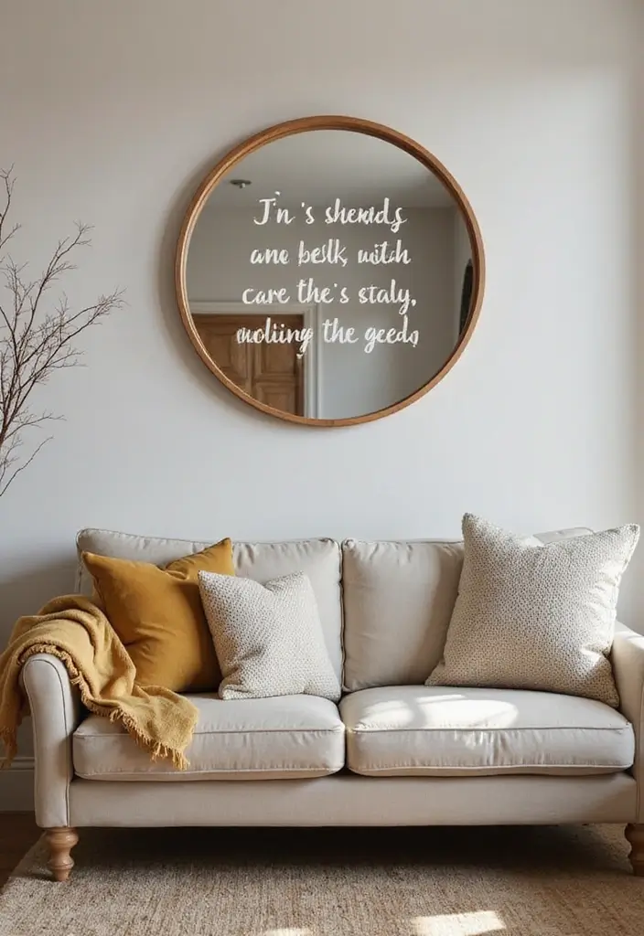 28 Living Room Mirror Ideas That Add Depth and Light - 19. Mirrors with Inspirational Quotes