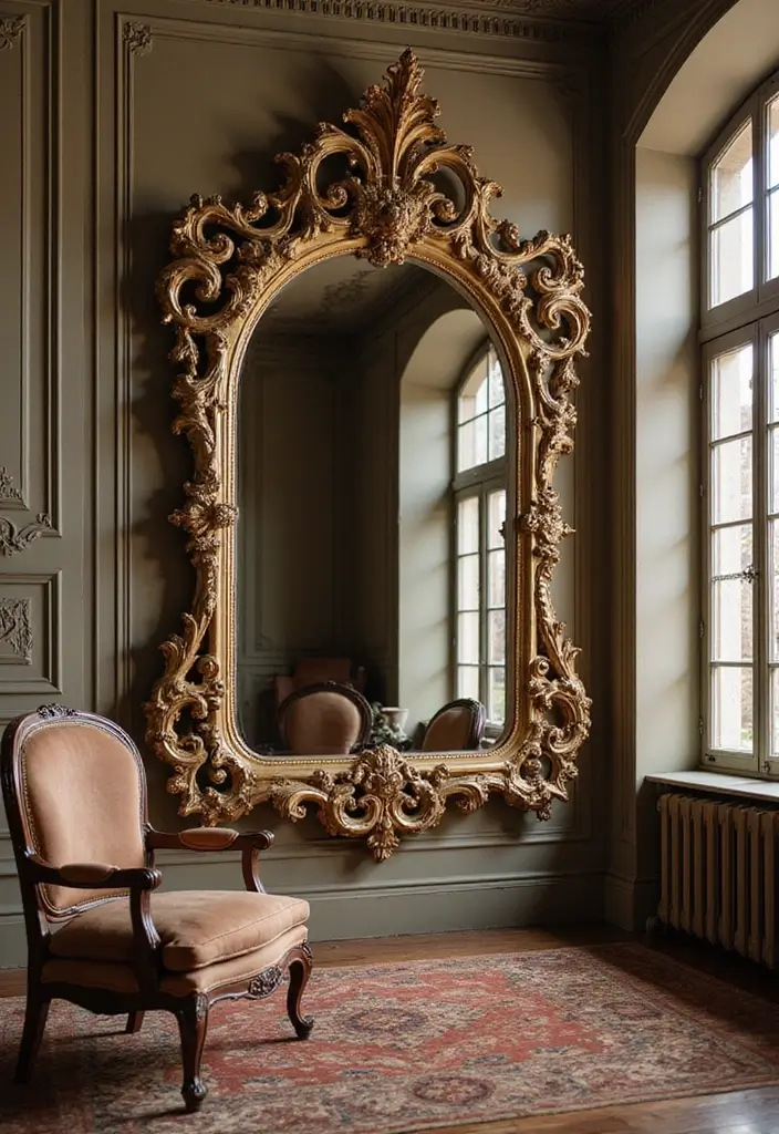 28 Living Room Mirror Ideas That Add Depth and Light - 22. Vintage Baroque Mirrors