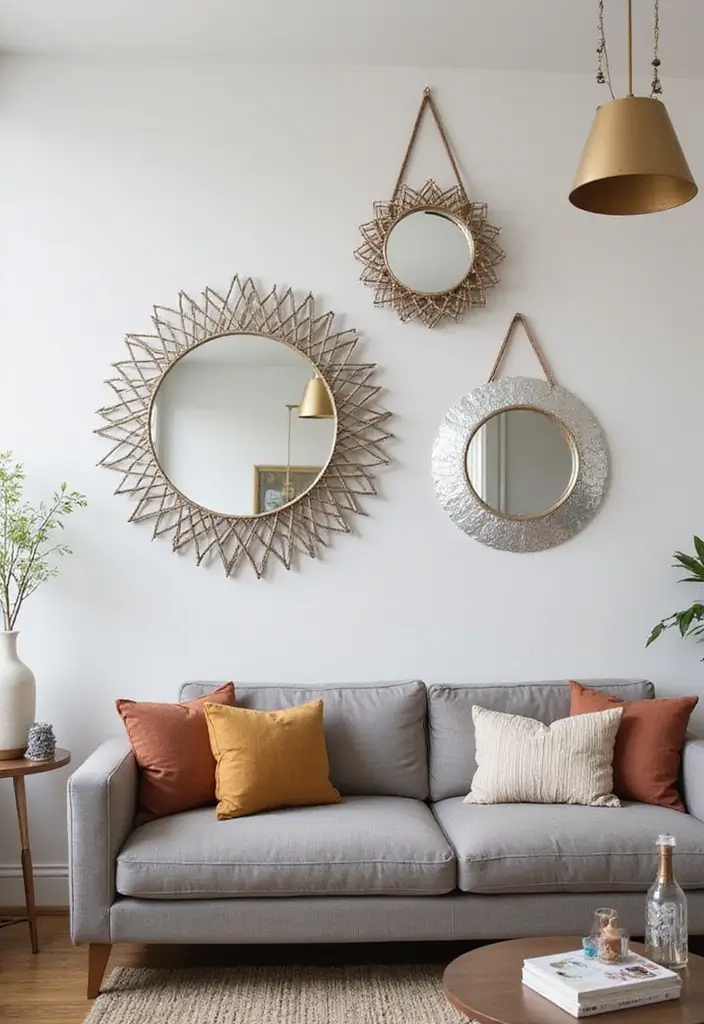 28 Living Room Mirror Ideas That Add Depth and Light - 24. Mirrors with Geometric Designs