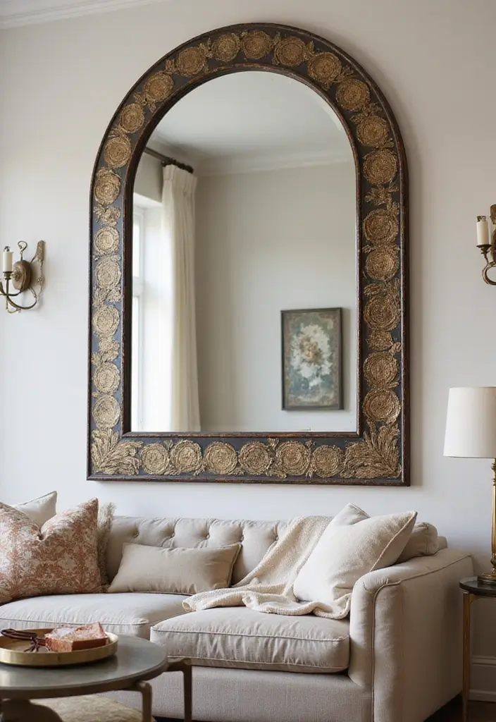 28 Living Room Mirror Ideas That Add Depth and Light - 25. Mirrors with Artistic Frames