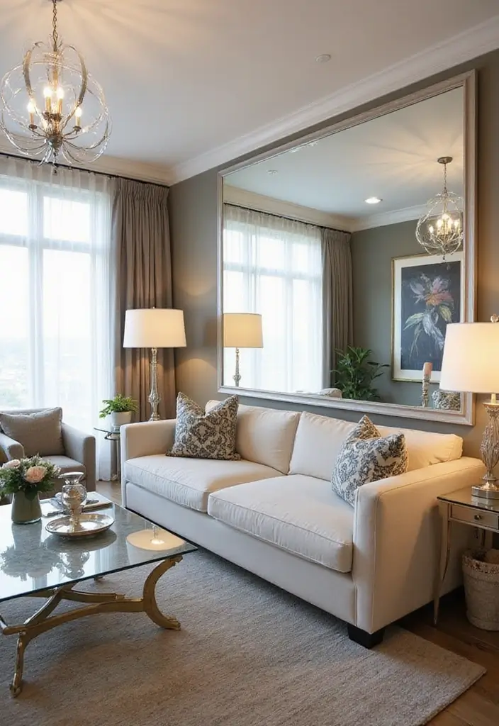 28 Living Room Mirror Ideas That Add Depth and Light - 9. Mirrored Accent Walls