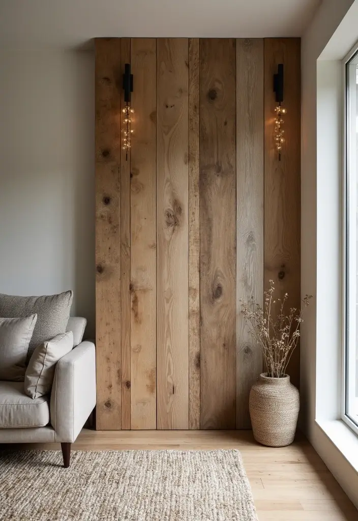 28 Living Room Partition Design Woods That Feel Natural and Elegant - 1. Reclaimed Barn Wood Divider