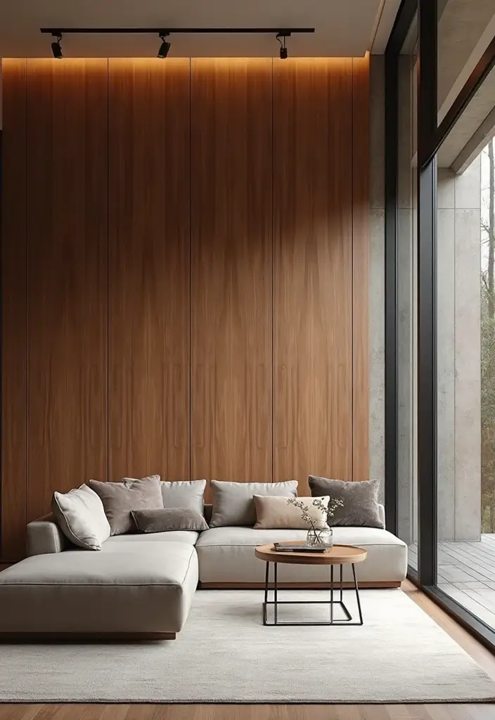28 Living Room Partition Design Woods That Feel Natural and Elegant - 16. Contemporary Solid Wood Panels