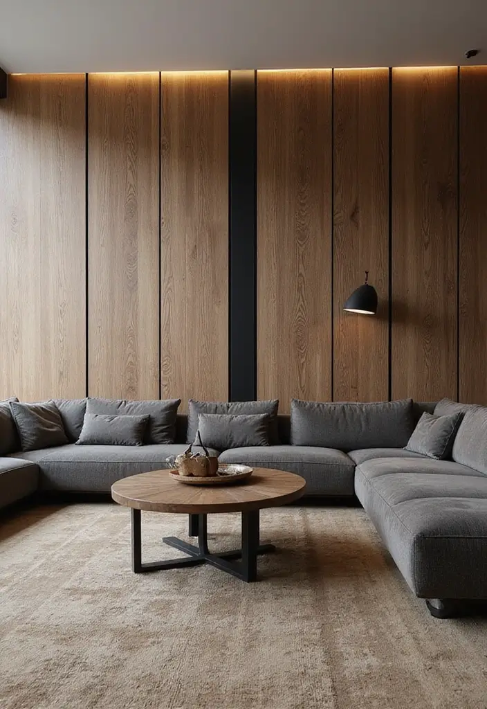 28 Living Room Partition Design Woods That Feel Natural and Elegant - 18. Wood and Metal Hybrid Dividers