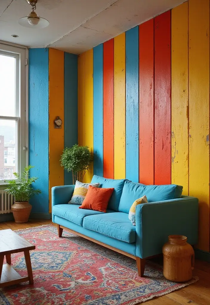 28 Living Room Partition Design Woods That Feel Natural and Elegant - 19. Painted Wood Dividers