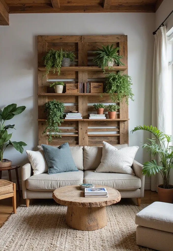 28 Living Room Partition Design Woods That Feel Natural and Elegant - 5. Rustic Pallet Divider