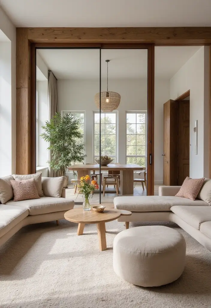 28 Living Room Partition Design Woods That Feel Natural and Elegant - 6. Contemporary Wood Framed Glass