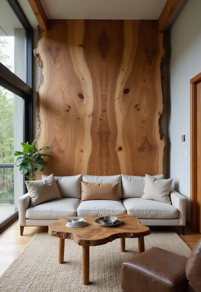 28 Living Room Partition Design Woods That Feel Natural and Elegant - 8. Live Edge Wood Partition