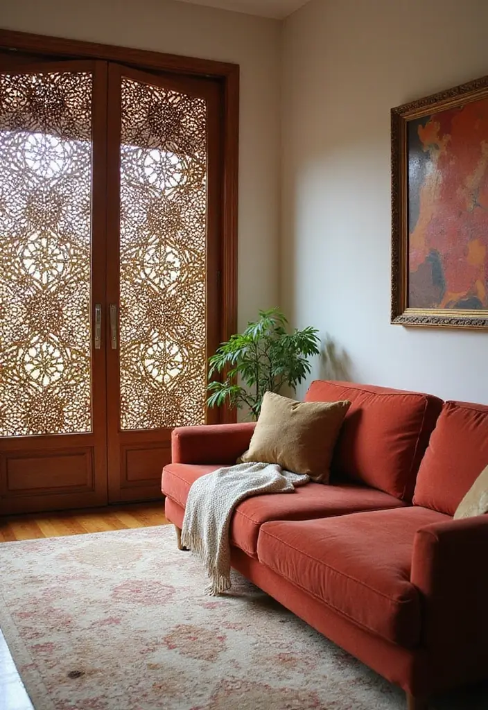 28 Living Room Partition Design Woods That Feel Natural and Elegant - 9. Artistic Wood Cut-Outs