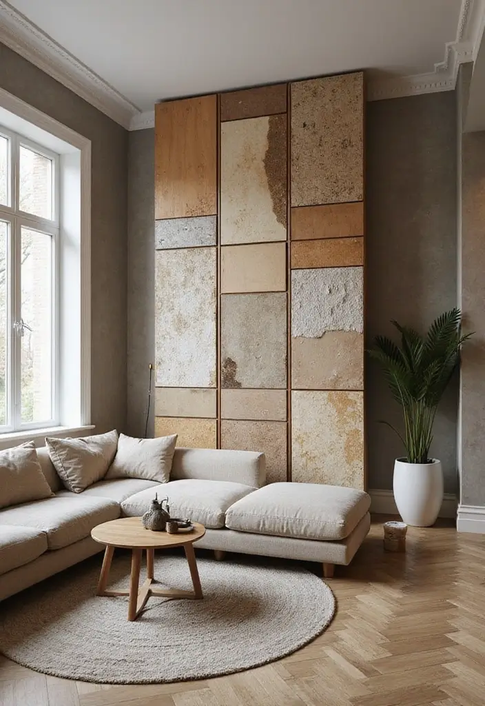 28 Living Room Partition Ideas That Define Space Beautifully - 13. Artistic Room Dividers