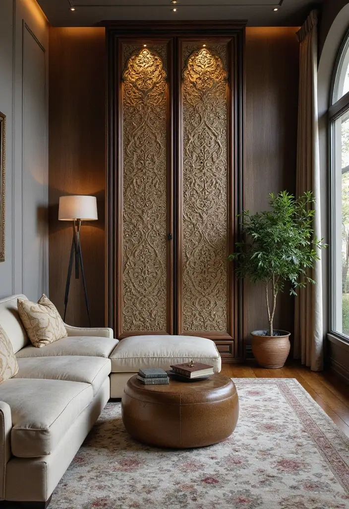 28 Living Room Partition Ideas That Define Space Beautifully - 16. Decorative Screens for Elegance