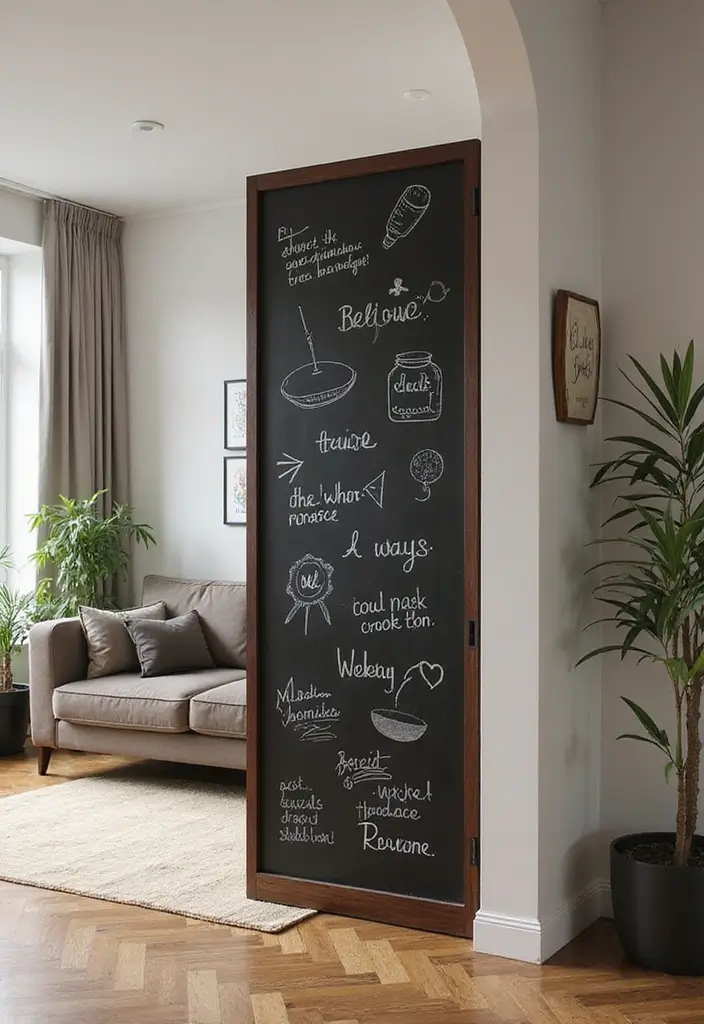 28 Living Room Partition Ideas That Define Space Beautifully - 18. Chalkboard Dividers for Creativity