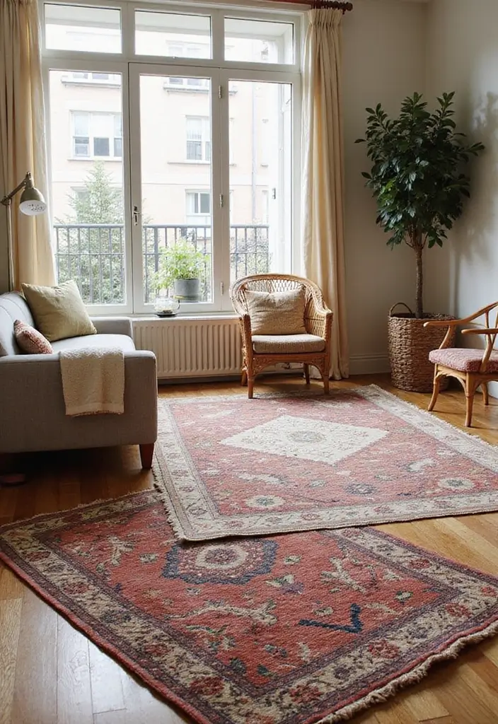 28 Living Room Partition Ideas That Define Space Beautifully - 20. Incorporating Rugs as Dividers