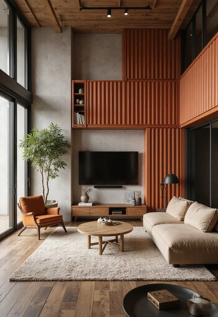 28 Living Room Partition Ideas That Define Space Beautifully - 23. Shipping Container Dividers