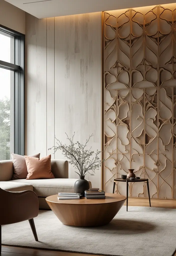 28 Living Room Partition Ideas That Define Space Beautifully - 24. Geometric Screens for Modern Flair