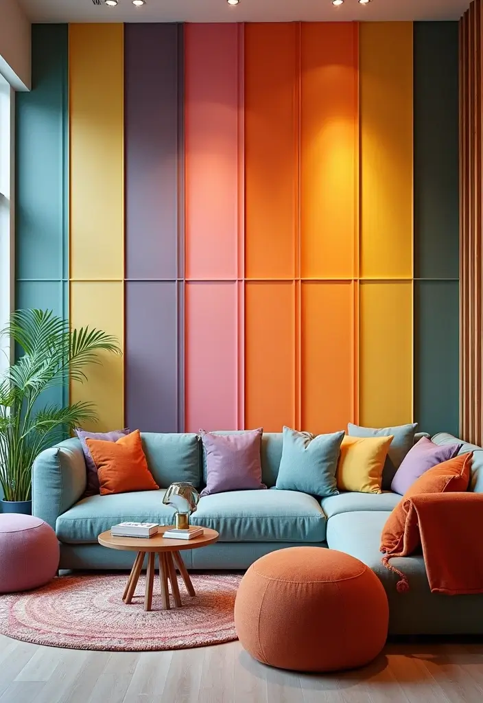 28 Living Room Partition Ideas That Define Space Beautifully - 26. Colorful Partition Grids