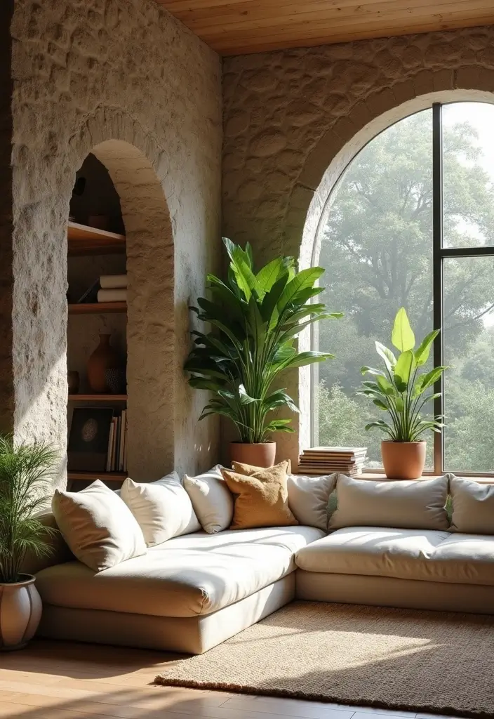 28 Living Room Partition Ideas That Define Space Beautifully - 27. Rustic Stone Partitions