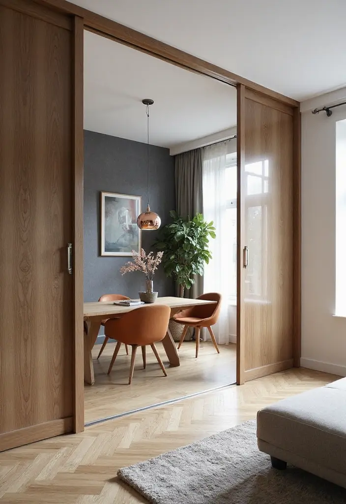 28 Living Room Partition Ideas That Define Space Beautifully - 7. Sliding Doors for Flexibility