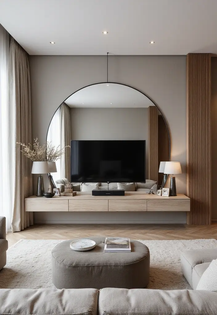 28 Living Room TV Wall Design Ideas That Look Stylish and Clean - 15. Creative Use of Mirrors