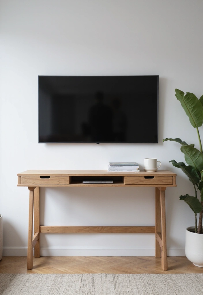 28 Living Room TV Wall Design Ideas That Look Stylish and Clean - 24. Wall-Mounted Desks