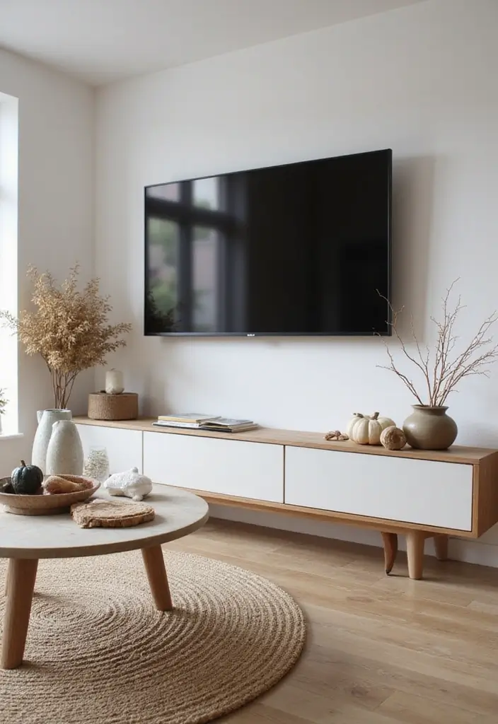 28 Living Room TV Wall Design Ideas That Look Stylish and Clean - 28. Seasonal Decor Swaps