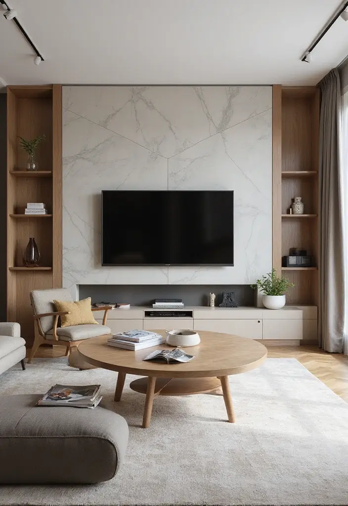 28 Living Room TV Wall Design Ideas That Look Stylish and Clean - 4. Geometric Shapes for Visual Interest