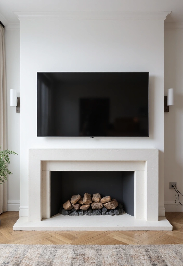 28 Living Room TV Wall Design Ideas That Look Stylish and Clean - 5. Minimalist Mantel Designs