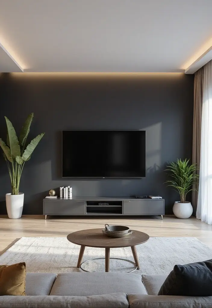 28 Living Room TV Wall Design Ideas That Look Stylish and Clean - 6. Dark Accent Walls for Depth